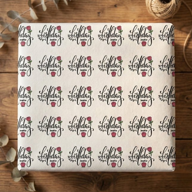 Personalized Birthday Pink Rose  Presentpapper (Uniquely theirs, beautifully given.)
