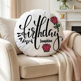Personalized Birthday Pink Rose  Rund Kudde