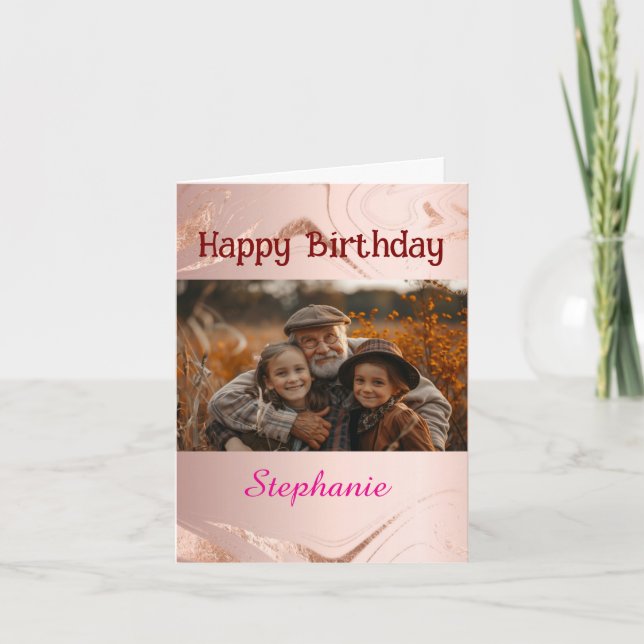 Personalized Birthday rose gold marble photo Kort (Framsida)