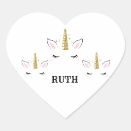 Personalized Birthday Unicorn Glitter Design with Hjärtformat Klistermärke