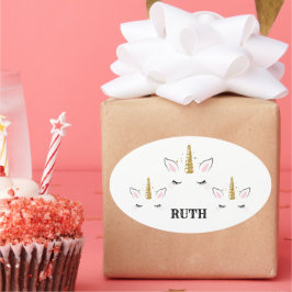 Personalized Birthday Unicorn Glitter Design with Ovalt Klistermärke