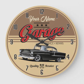 Personalized Black 1955 Car Garage Large Clock Stor Klocka