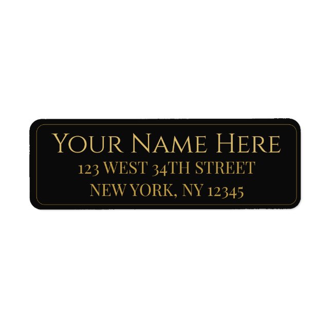 Personalized Black and Gold Name and Address on Returadress Etikett (Framsidan)