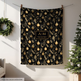Personalized black and gold watercolor festive fleecefilt