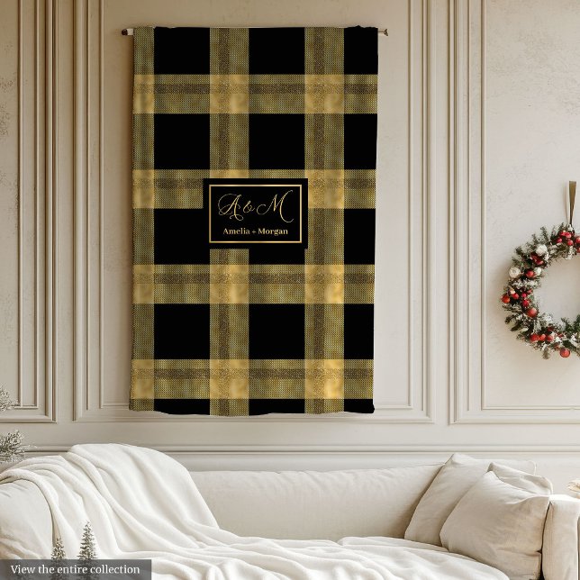 Personalized Black and Gold Winter Throw Blanket Fleecefilt (Personalized Black and Gold Winter Throw Blanket)
