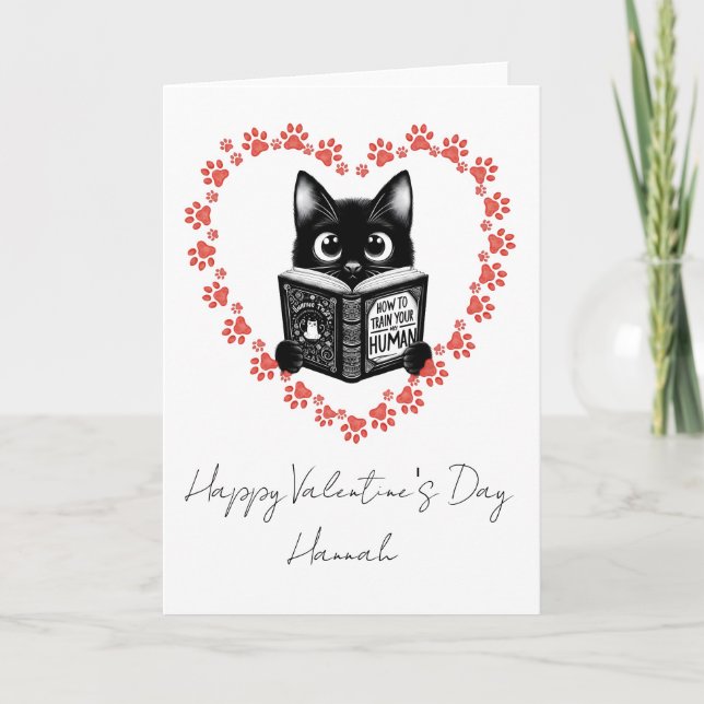 Personalized Black Cat Book Lover Valentine's Card Kort (Framsida)