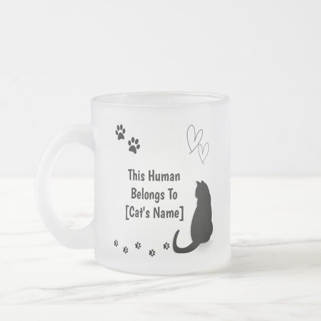 Personalized Black Cat Frosted Glass Mug Frostad Glasmugg (Vänster)