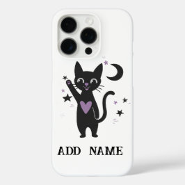 Personalized Black Cat Phone Case w/ Stars & Moon