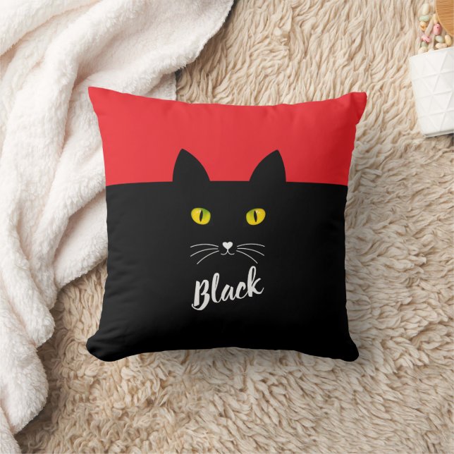 Personalized Black Cat Pillow, Gift for Cat Lovers Kudde (Filt)