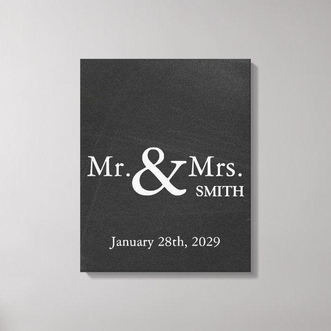 Personalized Black Chalkboard Wedding Guestbook Canvastryck (Framsida)