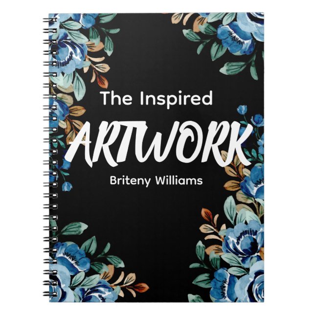 Personalized Black floral Artist Sketchbook Anteckningsbok (Framsidan)