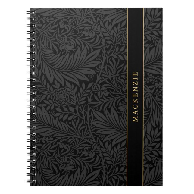 Personalized Black Floral Pattern Anteckningsbok (Framsidan)