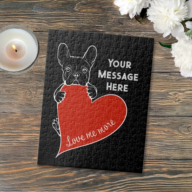 Personalized Black French Bulldog with a Red Heart Pussel (Skapare uppladdad)