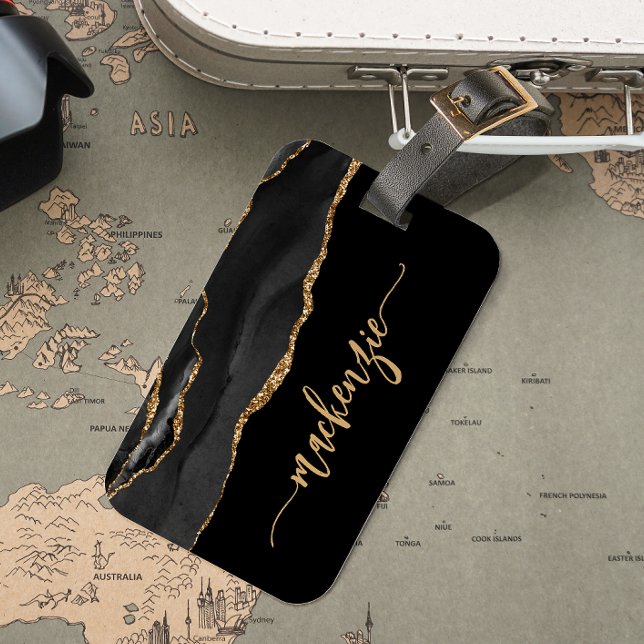 Personalized Black Gold Agate Signature Bagagebricka (Skapare uppladdad)