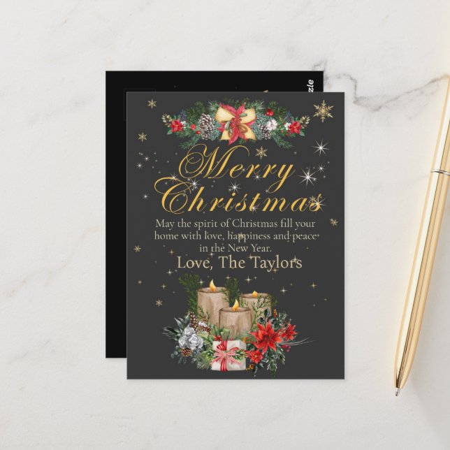 Personalized  Black Gold Merry Christmas Cards  Vykort (Fram/Back In Situ)