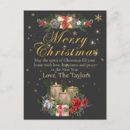 Personalized Black Gold Merry Christmas Cards Vykort