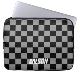 Personalized  black &gray checkered monogram name laptop fodral