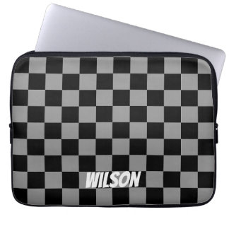 Personalized  black &gray checkered monogram name laptop fodral