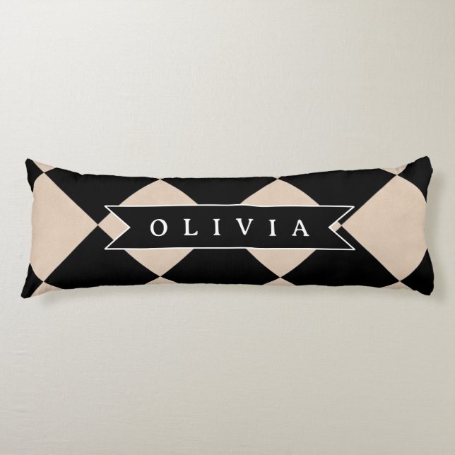 Personalized Black Harlequin Checkered Diamond Kroppskudde (Framsidan)