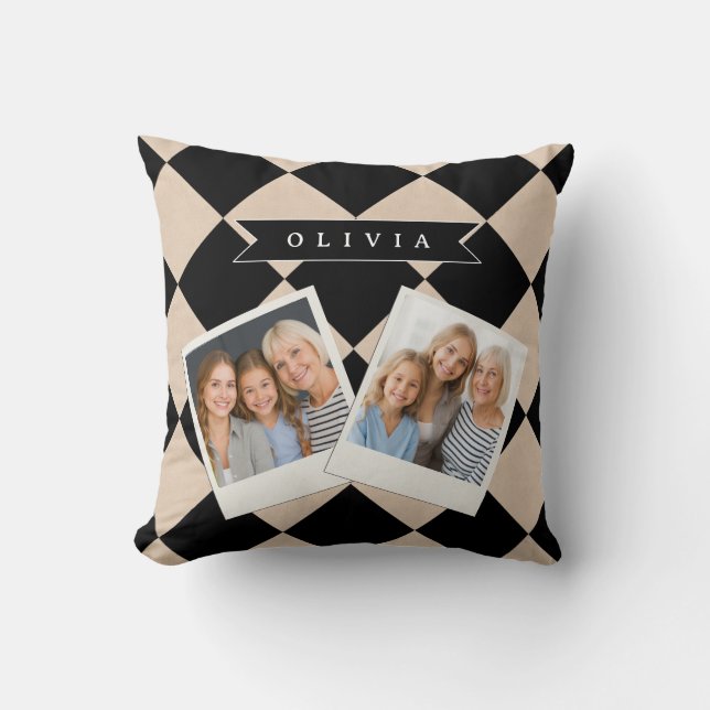 Personalized Black Harlequin Checkered Diamond Kudde (Framsida)