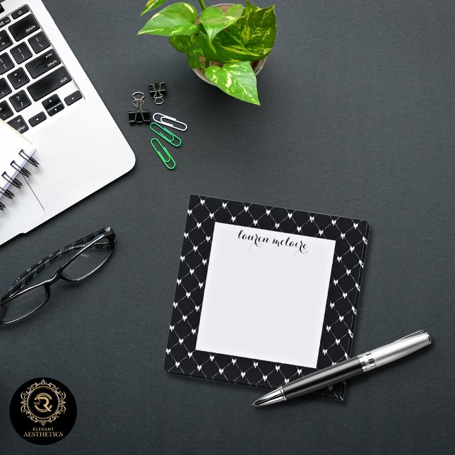 Personalized Black & Pink Bow Script Post-it Block (Skapare uppladdad)