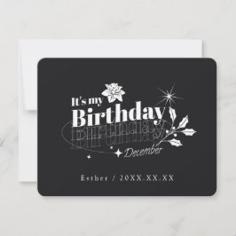 Personalized Black Quote Floral December Birthday Inbjudningar