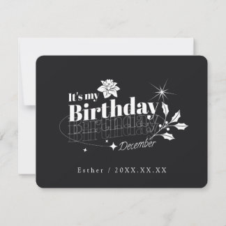 Personalized Black Quote Floral December Birthday Inbjudningar