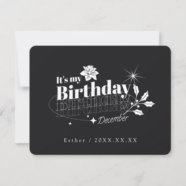 Personalized Black Quote Floral December Birthday Inbjudningar (Framsida)