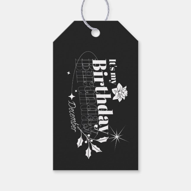 Personalized Black Vintage December Birthday Presentetikett (Framsidan)