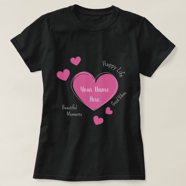 Personalized Black Women’s T-Shirt with Pink Heart (Design framsida)