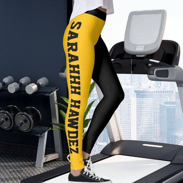 Personalized Black Yellow Orange Stripes Yoga Gift Leggings (Skapare uppladdad)