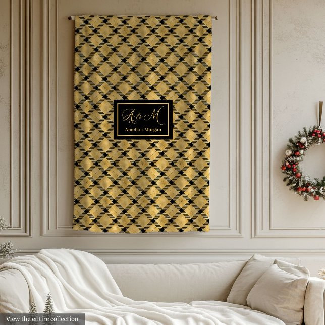 Personalized Blanket Black Gold Modern Wedding Gif Fleecefilt (Personalized Blanket Black Gold Modern Wedding Gift)