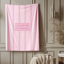 Personalized Blanket Classic Pink Plaid Accent Fleecefilt
