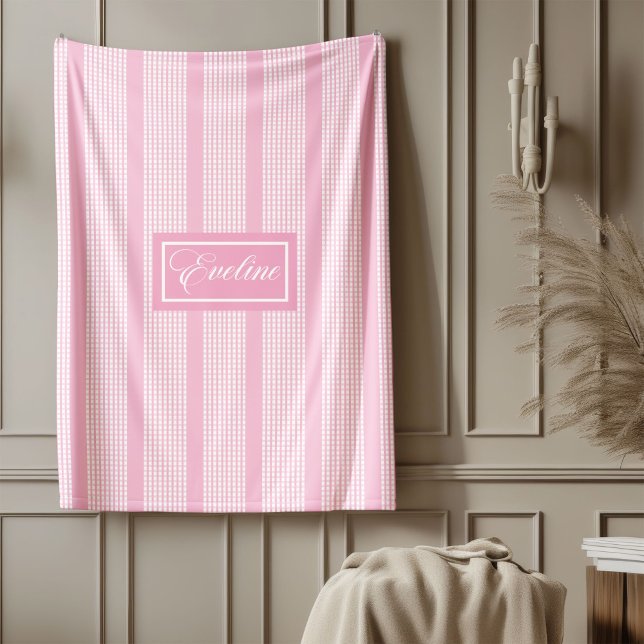 Personalized Blanket Classic Pink Plaid Accent Fleecefilt (Personalized Blanket Classic Pink Plaid Accent)