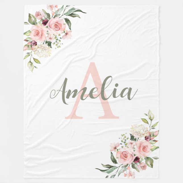 Personalized blanket name, initial and roses fleecefilt (Framsidan)