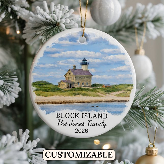 Personalized Block Island Ornament, Rhode Island Julgransprydnad Keramik (Skapare uppladdad)