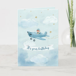 Personalized Blue Airplane Birthday Card Kort