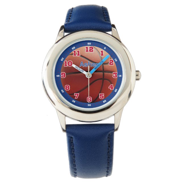 Personalized Blue Basketball Boys Learning Armbandsur (Framsida)