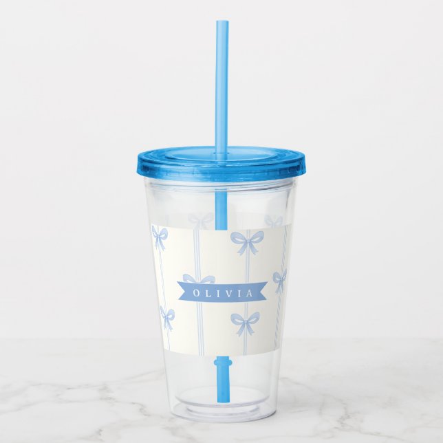 Personalized Blue Bow Coquette Name Aesthetic Take Away Mugg (Framsida)