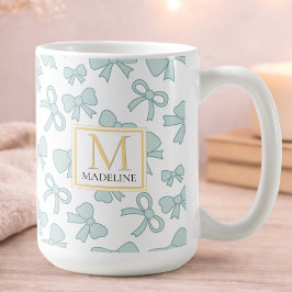 Personalized Blue Bow Girl Cute Gold Monogram Name Kaffemugg