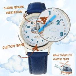 Personalized Blue Boys Helicopter Learning Time Armbandsur