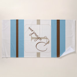 Personalized Blue Brown Stripe Monogram Coastal 