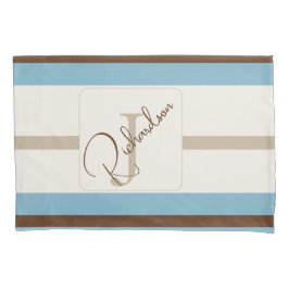 Personalized Blue Brown Stripe Monogram Coastal 