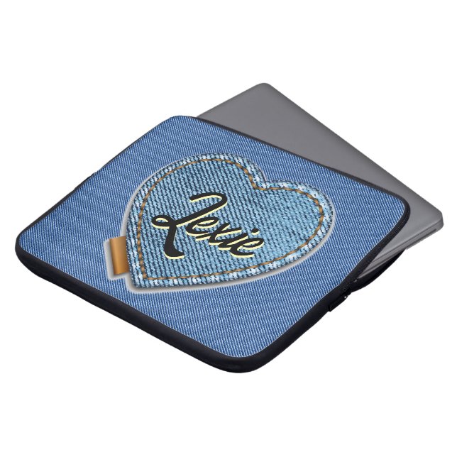 Personalized Blue Denim Heart Laptop Fodral (Framsida topp)