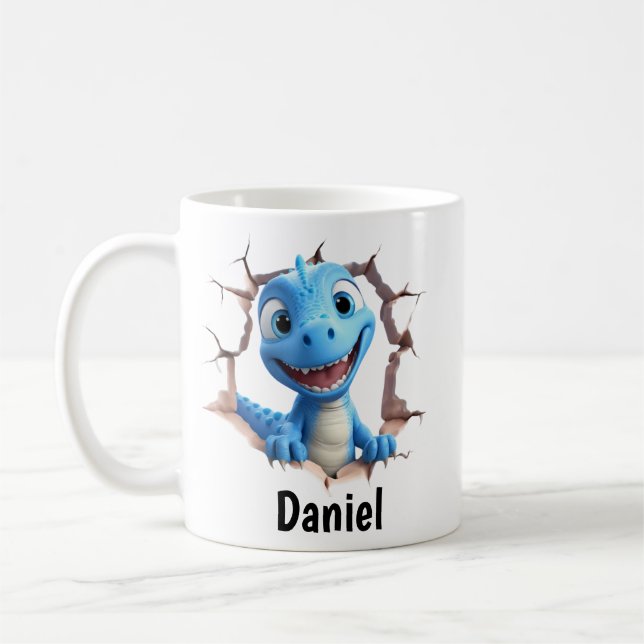 Personalized Blue Dinosaur Mug | Kids Gift Kaffemugg (Vänster)