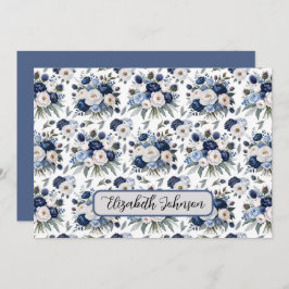 Personalized Blue Floral Botanical Note Card Anteckningskort