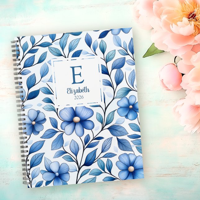 Personalized Blue Floral Classic Notebook Anteckningsbok (Skapare uppladdad)