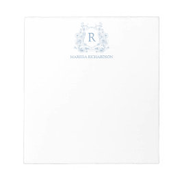 Personalized Blue Floral Crest Notepad Anteckningsblock