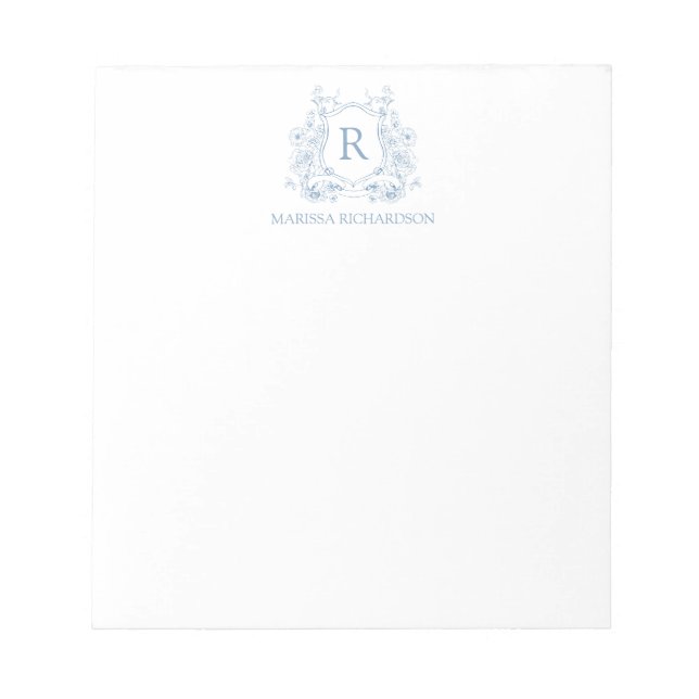 Personalized Blue Floral Crest Notepad Anteckningsblock (Framsida)