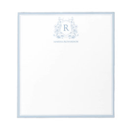 Personalized Blue Floral Crest Notepad Anteckningsblock